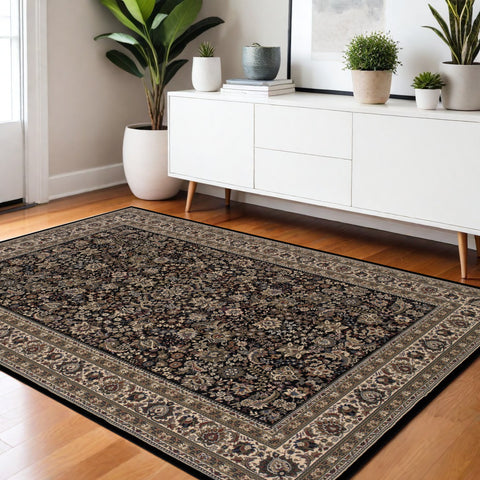 4' X 6' Black And Ivory Oriental Area Rug