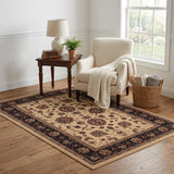 5' X 8' Ivory And Black Oriental Area Rug