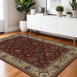 4' X 6' Red Ivory And Black Oriental Area Rug