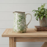 7" Green And White Leaf Ceramic Round Jug Vase