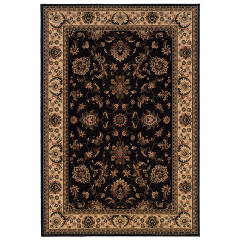 4' X 6' Black Ivory And Brown Oriental Area Rug