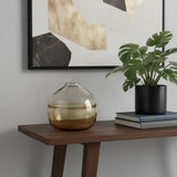 9" Clear And Brown Ombre Glass Round Table Vase