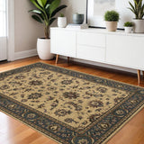 4' X 6' Ivory Light Blue And Brown Oriental Area Rug