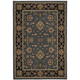 4' X 6' Teal Ivory And Black Floral Area Rug