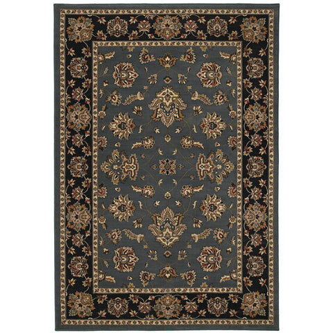 4' X 6' Teal Ivory And Black Floral Area Rug