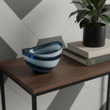 12" Blue And White Glass Swirl Stripe Oval Centerpiece Bowl