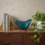 11" Turquoise Glass Wavy Edge Oval Centerpiece Bowl