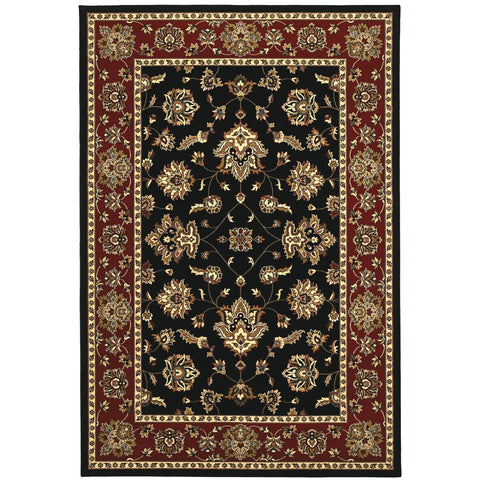 4' X 6' Black Red And Ivory Floral Area Rug