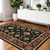 4' X 6' Black Red And Ivory Floral Area Rug