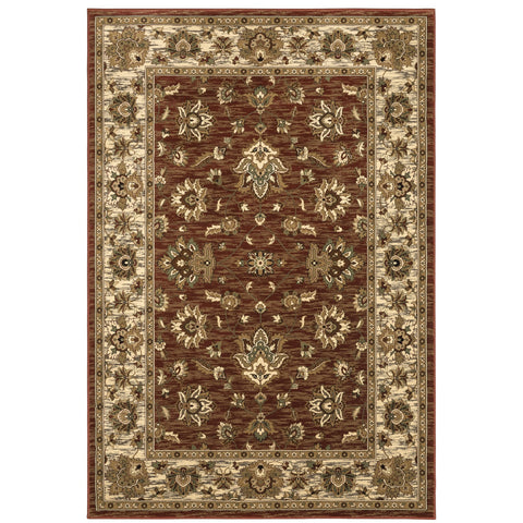 4' X 6' Tan Red And Ivory Floral Area Rug