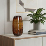11" Burnt Umber Glass Textured Round Table Vase