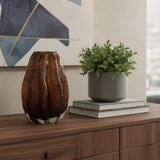 8" Burnt Umber And Black Glass Textured Wavy Table Vase