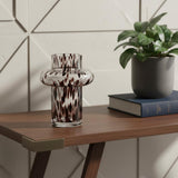 8" Amber And Clear Abstract Glass Cylinder Table Vase