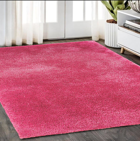 5' X 7' Pink Shag Hand Tufted Area Rug