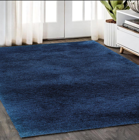 5' X 7' Blue Shag Hand Tufted Area Rug