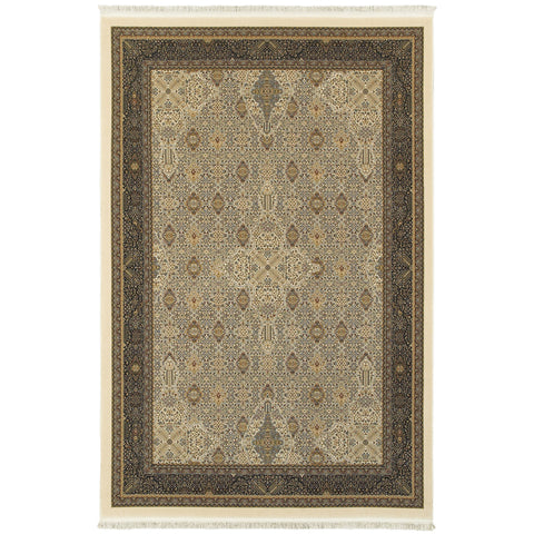 4' X 5' Ivory And Dark Blue Medallion Area Rug With Fringe