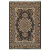 4' X 5' Dark Blue Black And Teal Medallion Area Rug With Fringe