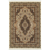 4' X 5' Ivory Black And Brown Medallion Area Rug With Fringe