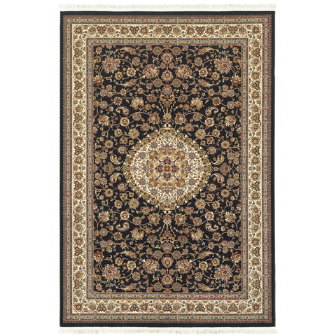 4' X 5' Tan Black And Ivory Medallion Area Rug With Fringe