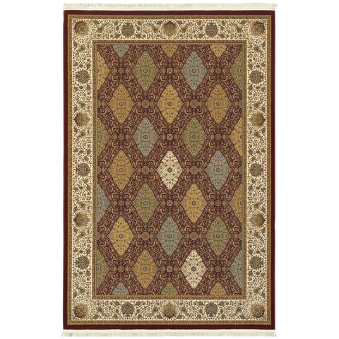 4' X 5' Red Tan And Ivory Oriental Area Rug With Fringe