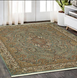 5' X 8' Blue And Gold Medallion Area Rug With Fringe