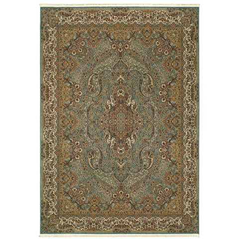 4' X 5' Blue And Gold Medallion Area Rug With Fringe