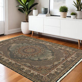 4' X 5' Blue And Red Medallion Area Rug With Fringe