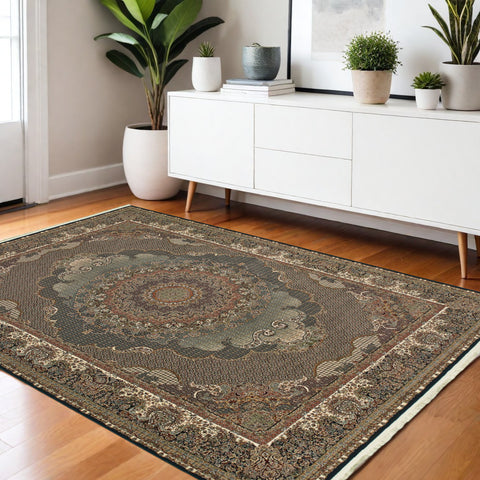 4' X 5' Blue And Red Medallion Area Rug With Fringe