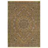 5' X 8' Gold And Ivory Medallion Area Rug With Fringe