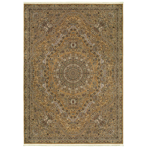 5' X 8' Gold And Ivory Medallion Area Rug With Fringe