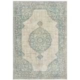 5' X 8' Ivory And Blue Oriental Distressed Area Rug