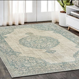 5' X 8' Ivory And Blue Oriental Distressed Area Rug