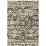 5' X 8' Blue And Ivory Geometric Distressed Area Rug