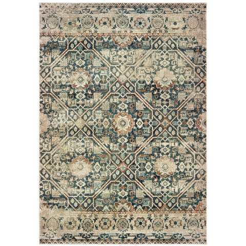 5' X 8' Blue And Ivory Geometric Distressed Area Rug