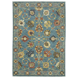 7' X 10' Blue Yellow And Ivory Oriental Area Rug With Fringe