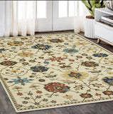 5' X 8' Ivory And Gold Oriental Area Rug With Fringe
