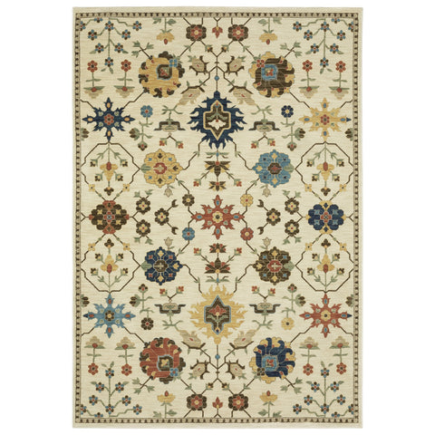 5' X 8' Ivory And Gold Oriental Area Rug With Fringe