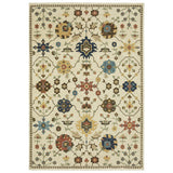 7' X 10' Ivory And Gold Oriental Area Rug With Fringe