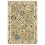 5' X 8' Beige Light Blue And Tan Oriental Area Rug With Fringe