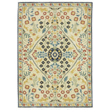 5' X 8' Ivory Orange And Navy Blue Oriental Area Rug With Fringe