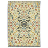 7' X 10' Ivory Orange And Navy Blue Oriental Area Rug With Fringe