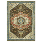 7' X 10' Brown And Orange Oriental Area Rug With Fringe