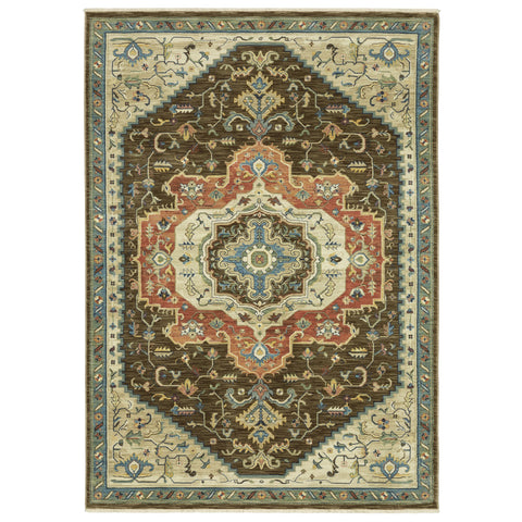 7' X 10' Brown And Orange Oriental Area Rug With Fringe