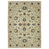 5' X 8' Ivory Blue And Orange Oriental Area Rug With Fringe