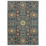 7' X 10' Blue And Rust Medallion Area Rug With Fringe