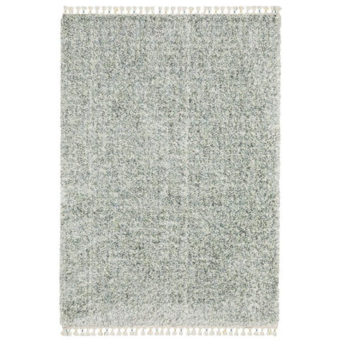 4' X 5' Light Blue And Ivory Abstract Shag Area Rug With Fringe