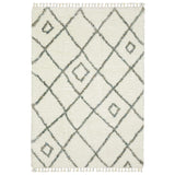 4' X 5' Ivory Gray And Tan Diamond Shag Area Rug With Fringe