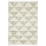 4' X 5' Ivory And Green Geometric Shag Area Rug With Fringe