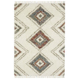 4' X 5' Ivory Red And Orange Southwestern Shag Area Rug With Fringe
