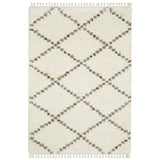 4' X 6' Ivory Tan And Gray Diamond Shag Area Rug With Fringe